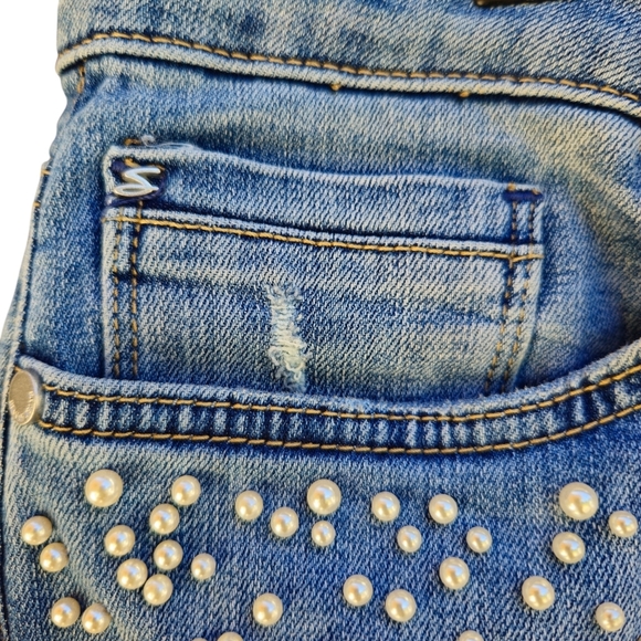 7 for All Mankind pearl embellished size 6 denim jeans tapered leg zip fly 027 - Picture 4 of 11